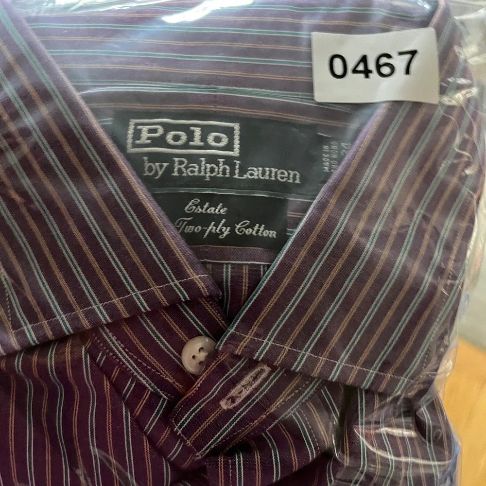 Polo Ralph Lauren Estate Shirt Mens 16.5 34 Purple Teal Striped 2-Ply Cotton
